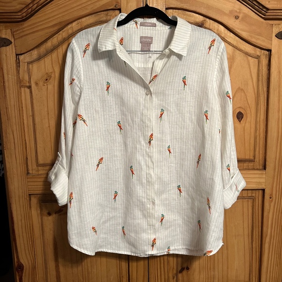 Chico's Tops - Chicos 100% Linen Button Up Blouse with Parrots